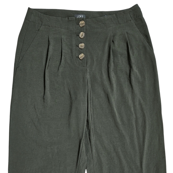 LOFT Olive Green High Rise Wide Leg Cropped Button Front Lightweight Fluid Pants - Picture 5 of 10